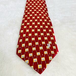 YSL Yves Saint Laurent Elegant Red Geometric Pattern Tie